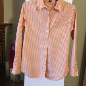Theory cotton blend blouse in petite small.  Color is orange and white.